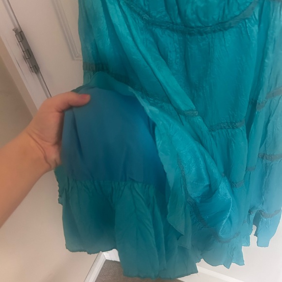 Milkmaid Betsey Johnson turquoise Vintage Ruffle teal tiered midi crinkle dress - Picture 5 of 9